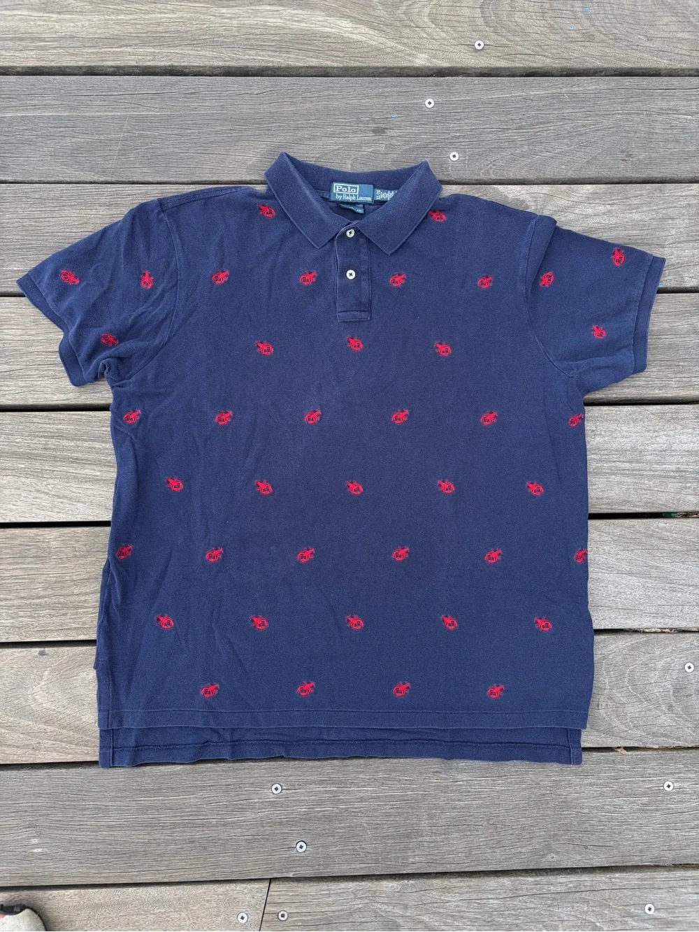 Classic Navy Polo with Red Lobster Embroidered Motifs - Kids